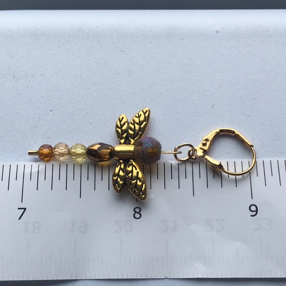 🟥Brand New Dragonfly Stainless Steel Gold Tone, Lever Back Earrings, Handcrafted - Picture 4 of 7